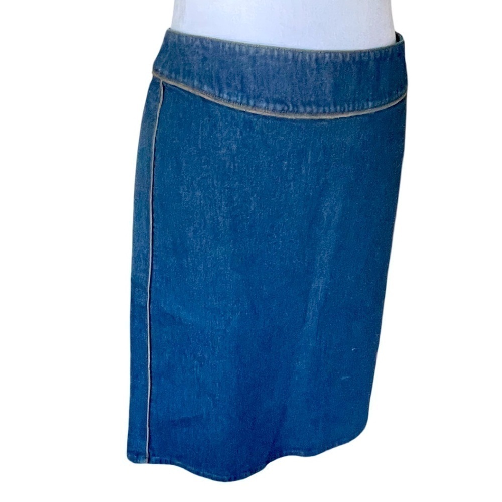 NWT Ann Taylor Stretch Denim Skirt with Brown Piping Size 12